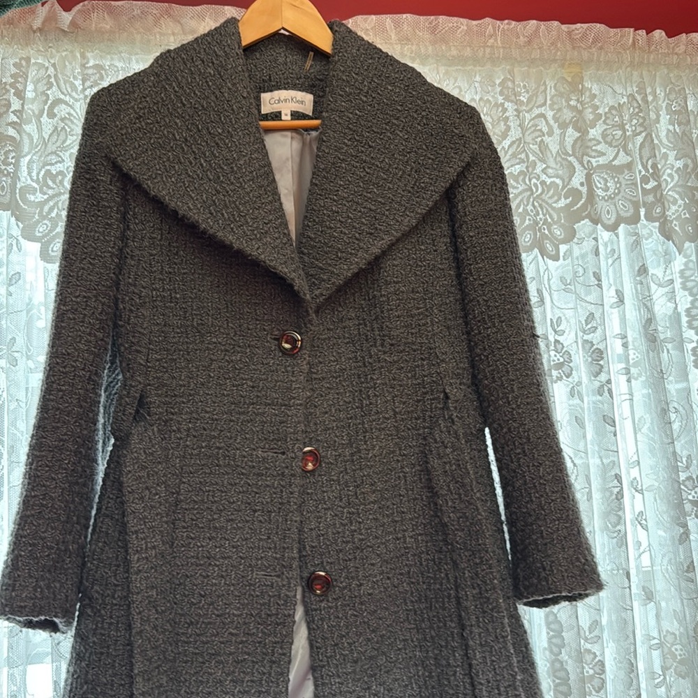 Calvin Klein wool gray trench coat